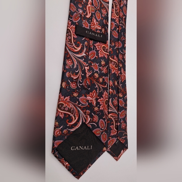 Canali Men's Tie Neck Tie Red Paisley Floral  Seta Silk Italy 60" - Picture 5 of 8